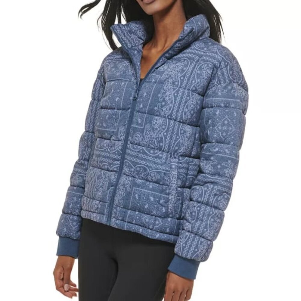 NWOT Levi's Bandana Quilted Box Zip Up Puffer Jacket in Faded Blue Sz. XXL